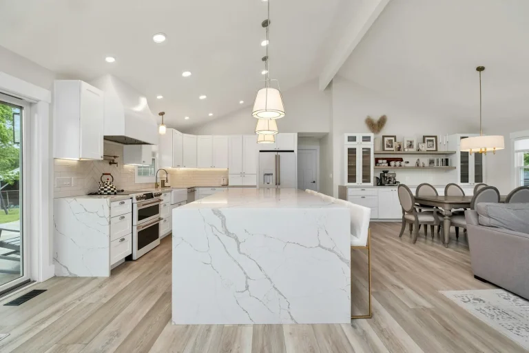 White kitchen with a large island